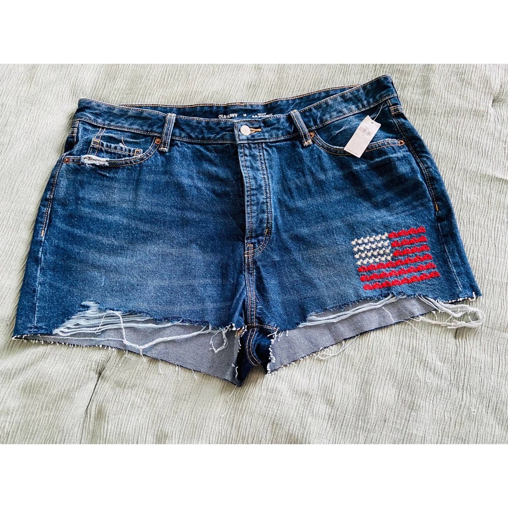Distressed high-waisted denim shorts